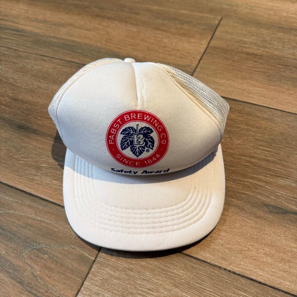 Vintage Pabst Brewing Hat White Trucker Strapback Cap